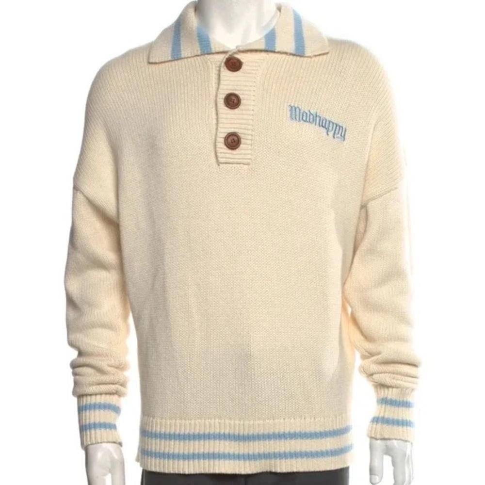 Madhappy Alumni Knit Collared Preppy Cream Rugby Sweater New XS